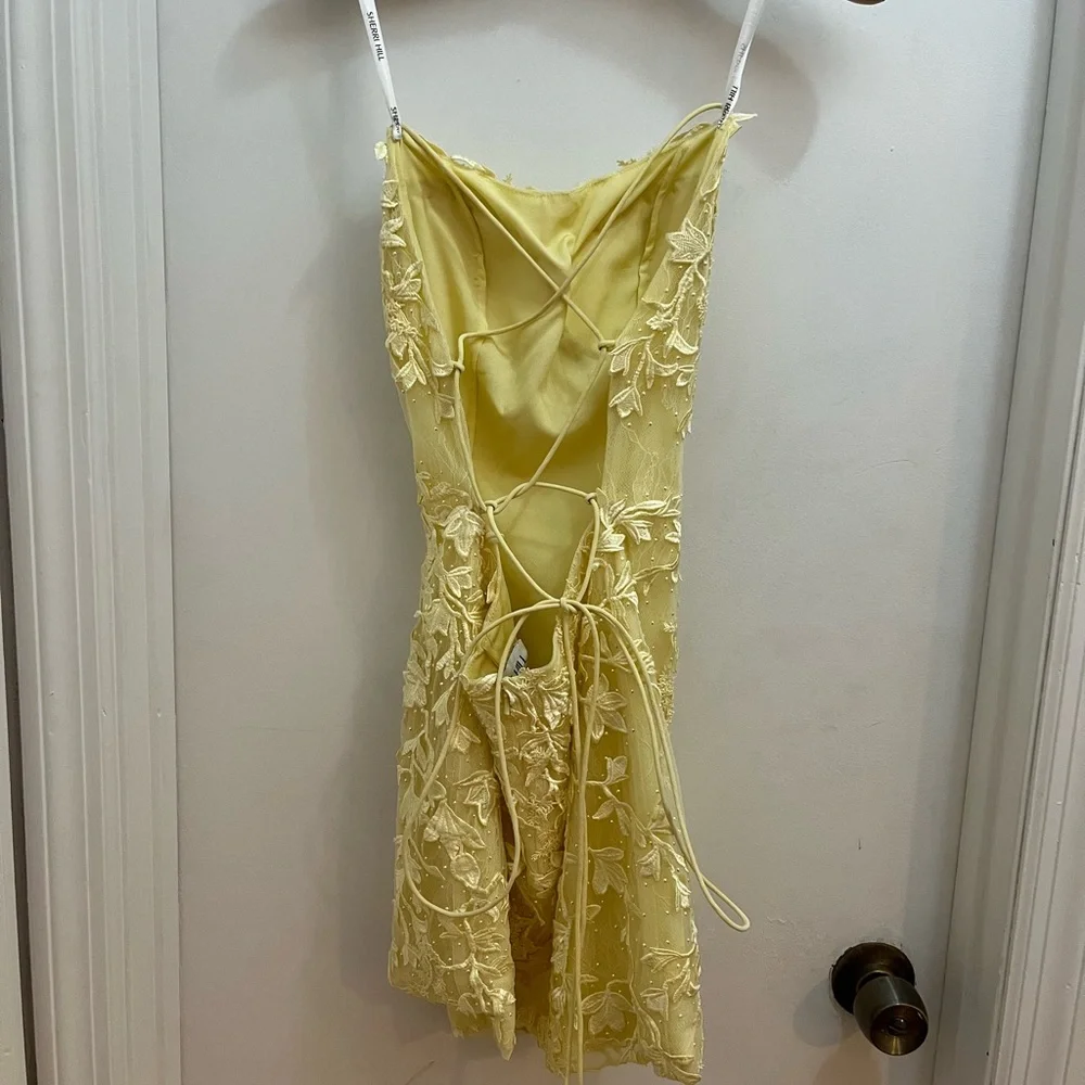 Sherri Hill Butter Yellow Fairy Dress  Rhinestone Floral Lace  Size 00 - Picture 7 of 11